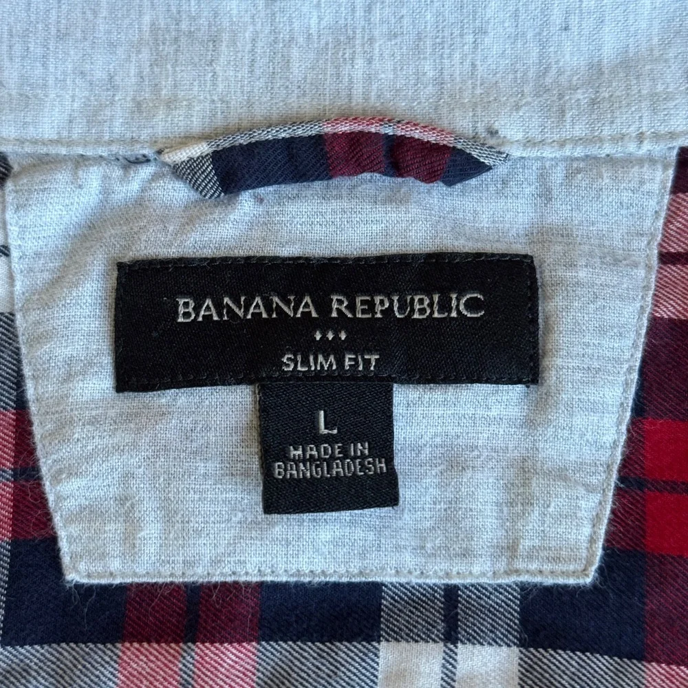Banana Republic Slim Fit Plaid Shirt Mens Large L Red Navy White Button Down LS